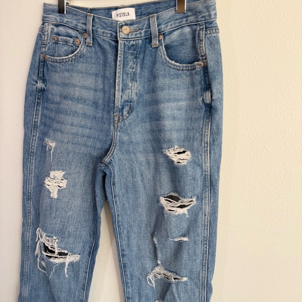 Pistola Distressed Straight Leg Jeans Women’s Size 25 High Rise Button Fly - Picture 2 of 13